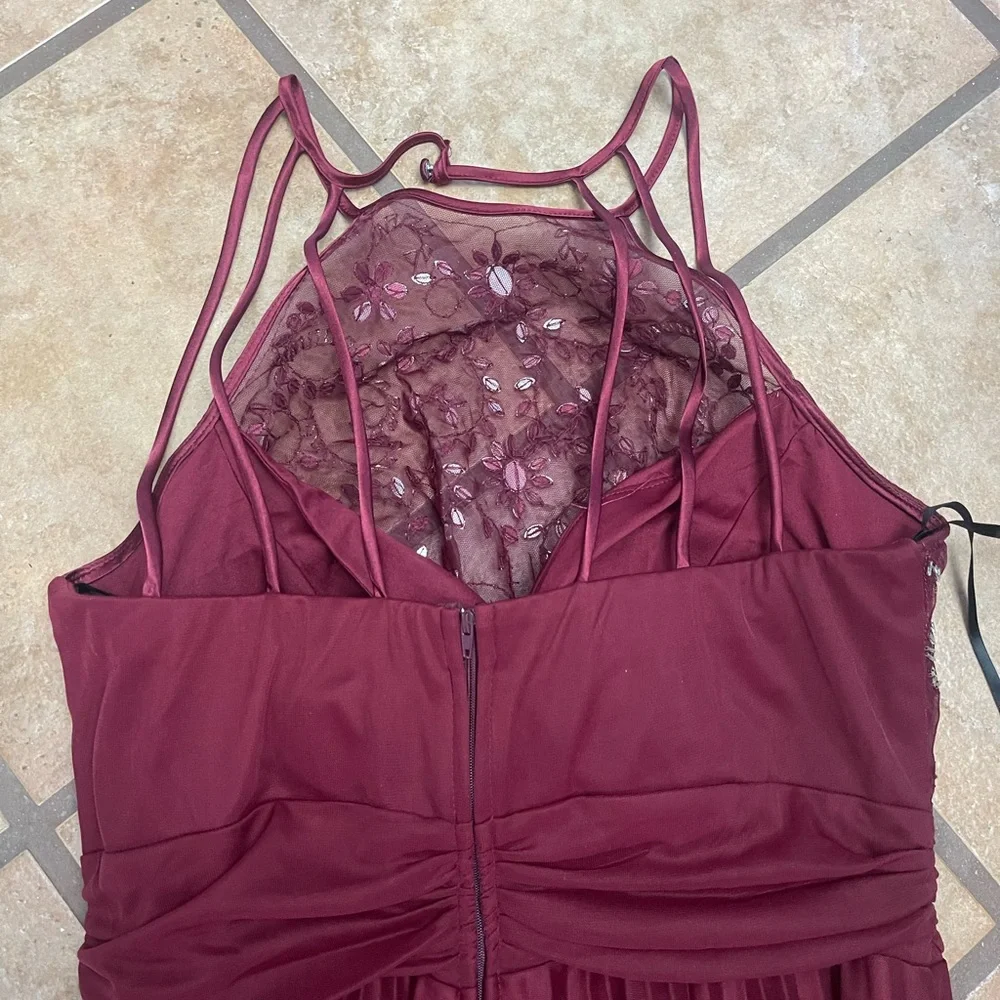 B Darlin Burgundy Lace Prom Dress - Picture 3 of 7